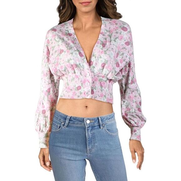 NWT! INC International Concepts Sybil Blooms Floral Cropped Cardigan Sweater M - Picture 1 of 10